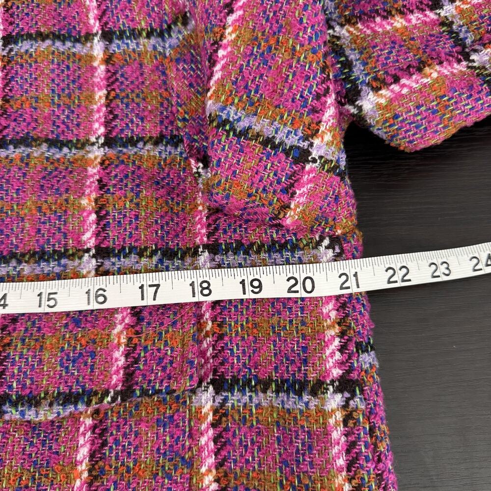 SSYS The Label Jacket Womens Small Carrie Magenta Tweed Plaid Gold Button Preppy - Picture 8 of 10